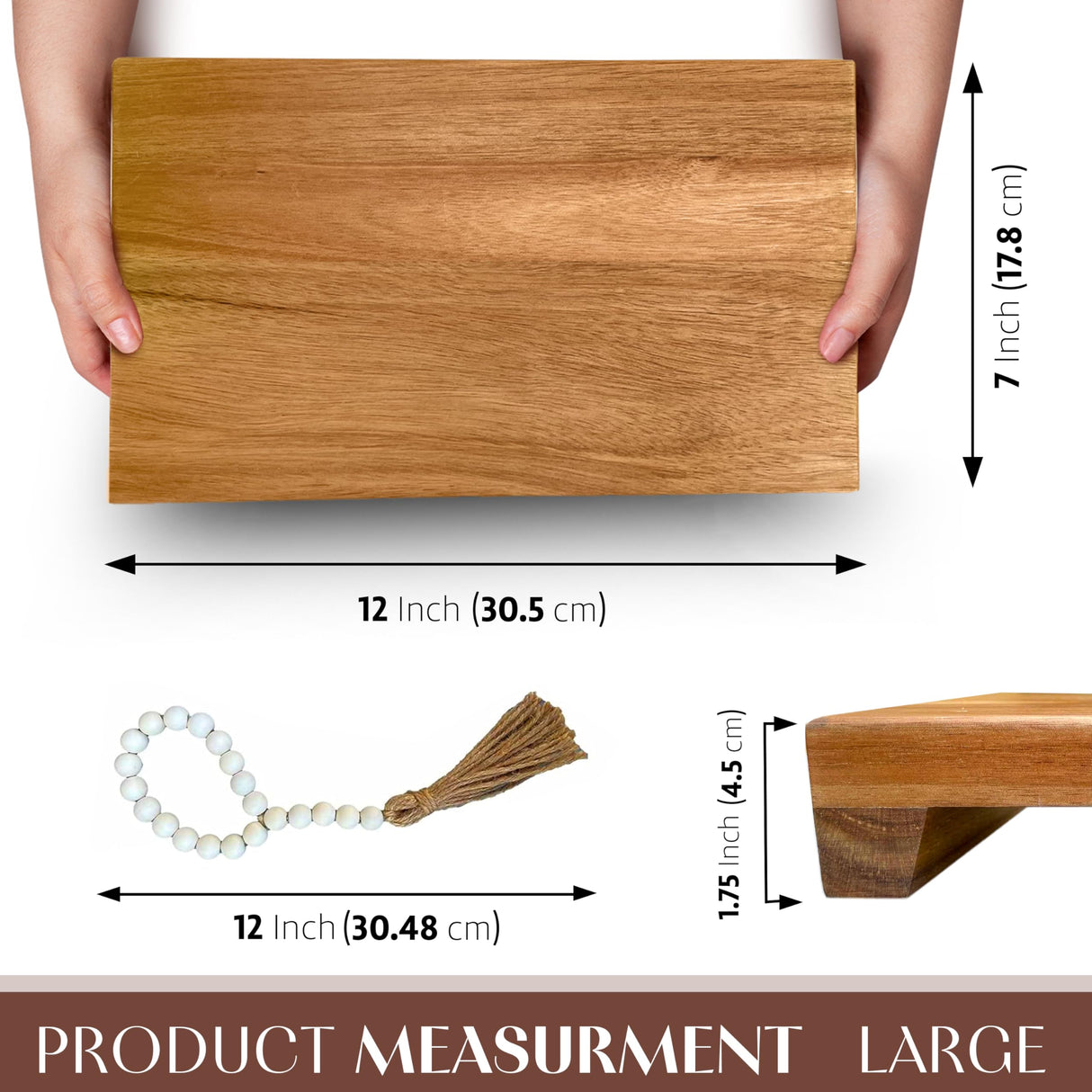 Lyfe Simple Natural Acacia Wood Pedestal Stand | Wood Riser with Decorative Beads | Kitchen Counter Decor | Soap Tray for Kitchen Sink | Bathroom Tray | Tabletop Wooden Stand (12 x 7 x 1.75 Inch) Lyfe Simple