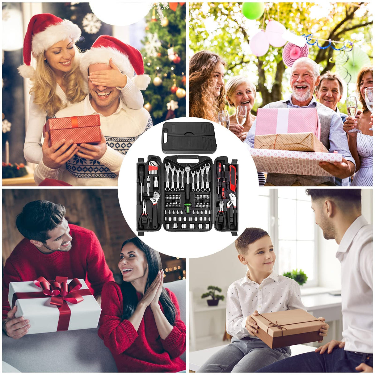 TLGREEN 95 Piece Tool Set, Tool Kit, Mechanics Tool Set, Portable Toolbox with Adjustable Wrench Pliers Socket Bits, with Plastic Toolbox, for House Apartment Garage (Red) TLGREEN