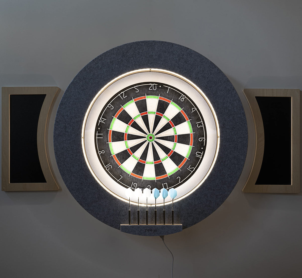 peleya Dart Board Cabinet Set with LED Light; Bristle Dartboard, Built in LED Light, Darts and Chalkboards peleya