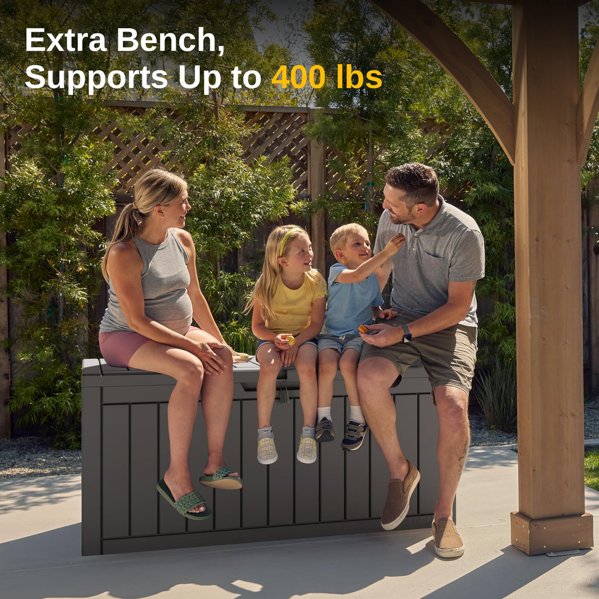 EAST OAK Outdoor Storage Box, 90 Gallon Deck Box, Waterproof Resin Storage Bin for Patio Cushions, Gardening Tools, Outdoor Toys, Lockable, UV Resistant, Grey EAST OAK