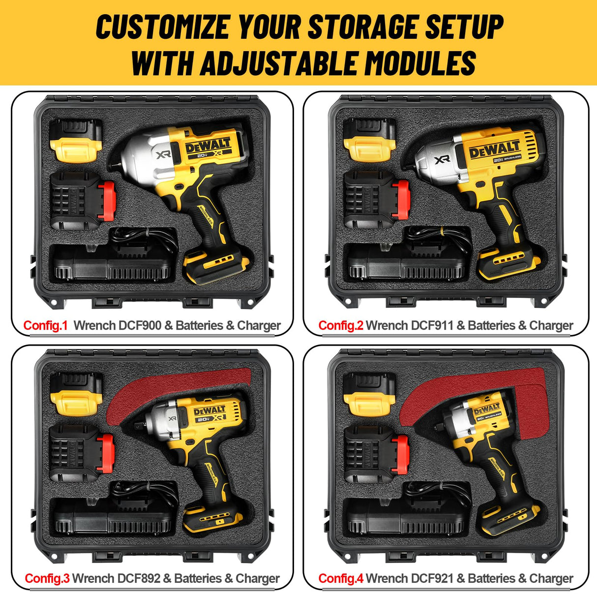 Case for Dewalt Impact and Torque Wrench - Waterproof Hard Tool Box for Dewalt Set, Power Tool Combo Kit Bag for Dewalt Atomic 20V 2/1 3/4 3/8 Inch Cordless Torque Wrenches/Battery/Charger (Case Only) LOTOCASE