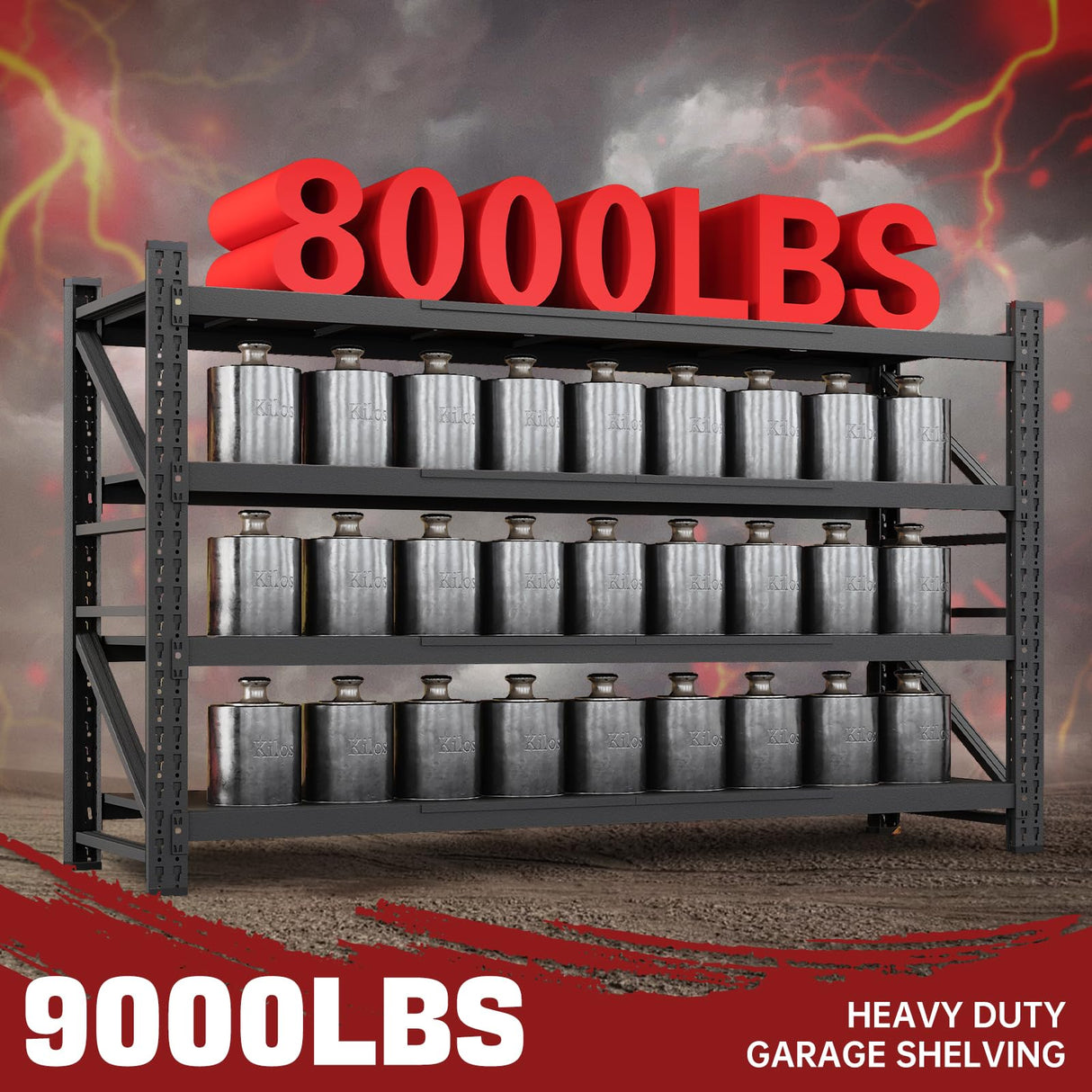 RAVIGIN 8000LBS Storage Shelves, 68" W Garage Shelving Heavy Duty Metal Adjustable Garage Shelves, Shelving Units Industrial Shelving for Warehouse, 68" W x 24" D x 63.4" H, Black RAVIGIN