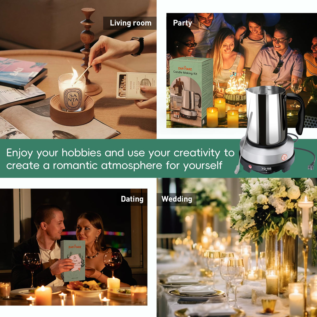 Zapstarz Candle Making Kit with Hot Plate, Candle Making Supplies for Adults Beginners, Wax Melting Pot with Stirring Spoon, Anti-Scalding Pad, Thermometer for Candle Making, Candle Making Pouring Pot Zapstarz