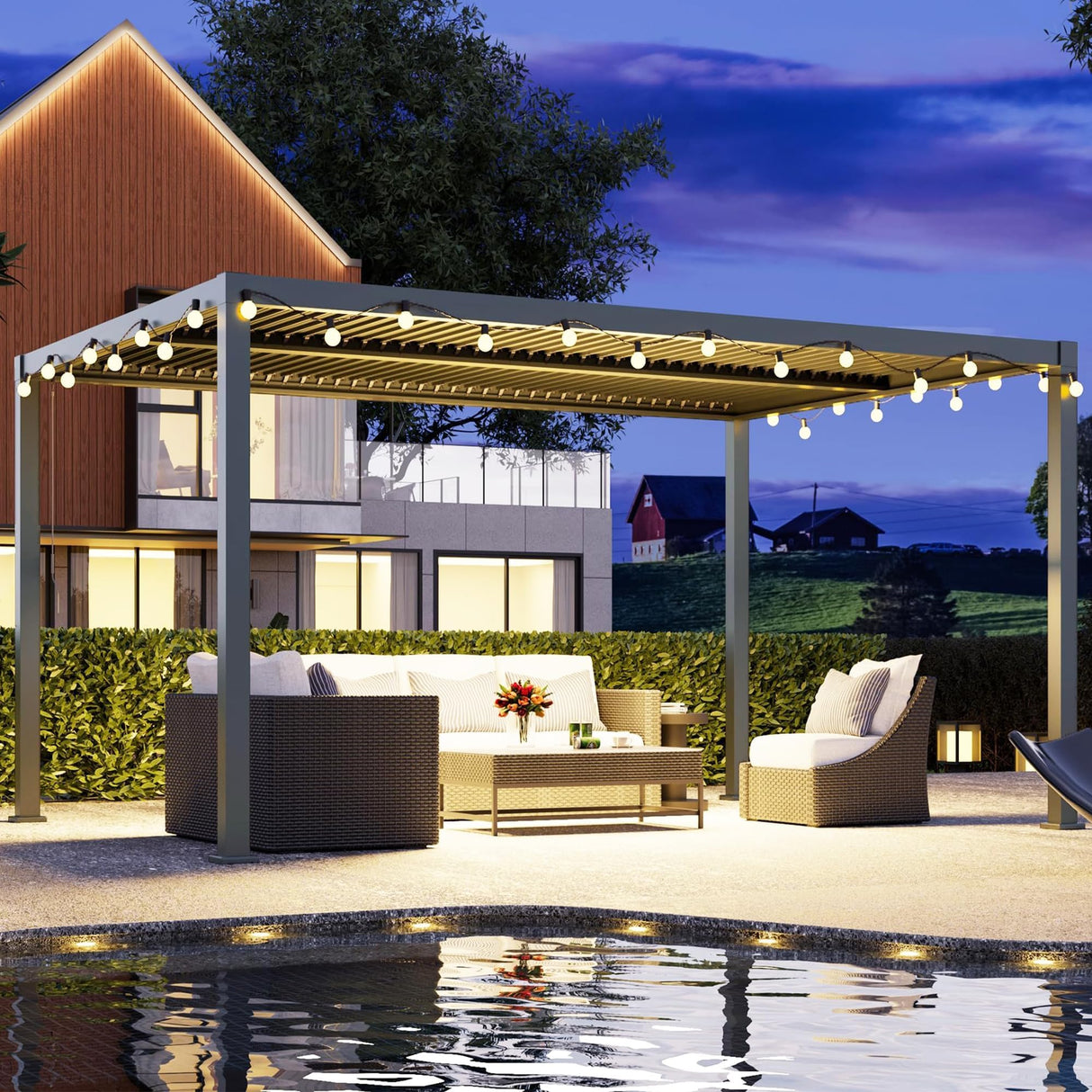 RoyalCraft Adjustable Louvered, Heavy-Duty Aluminum Outdoor Pergola, Metal Hardtop Pergola with Adjustable Roof for Patio, Deck, Garden, Yard (Black, 12'x16') RoyalCraft