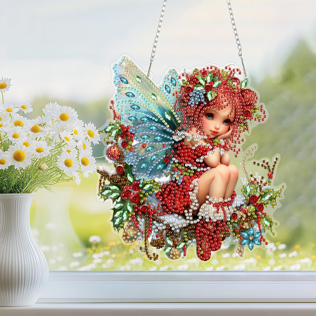 Hanging Diamond Art Kit for Adult, Christmas Angel, 5D Special Shaped Rhinestone Diamond Painting Ornament, Christmas Fairy, DIY Acrylic Diamond Art Painting Window Pendants Home Garden Wall Decor NEWENMO