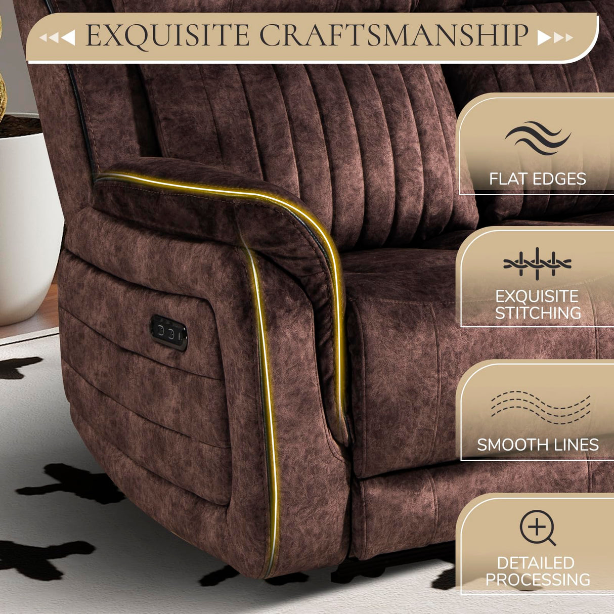 Neptane Power Reclining Sofa Set with Adjustable Headrest, Electric Reclining Sofa and Loveseat with USB/Type-C Ports, Reclining Living Room Set for Home Theater(Brown, Loveseat+Sofa) Neptane