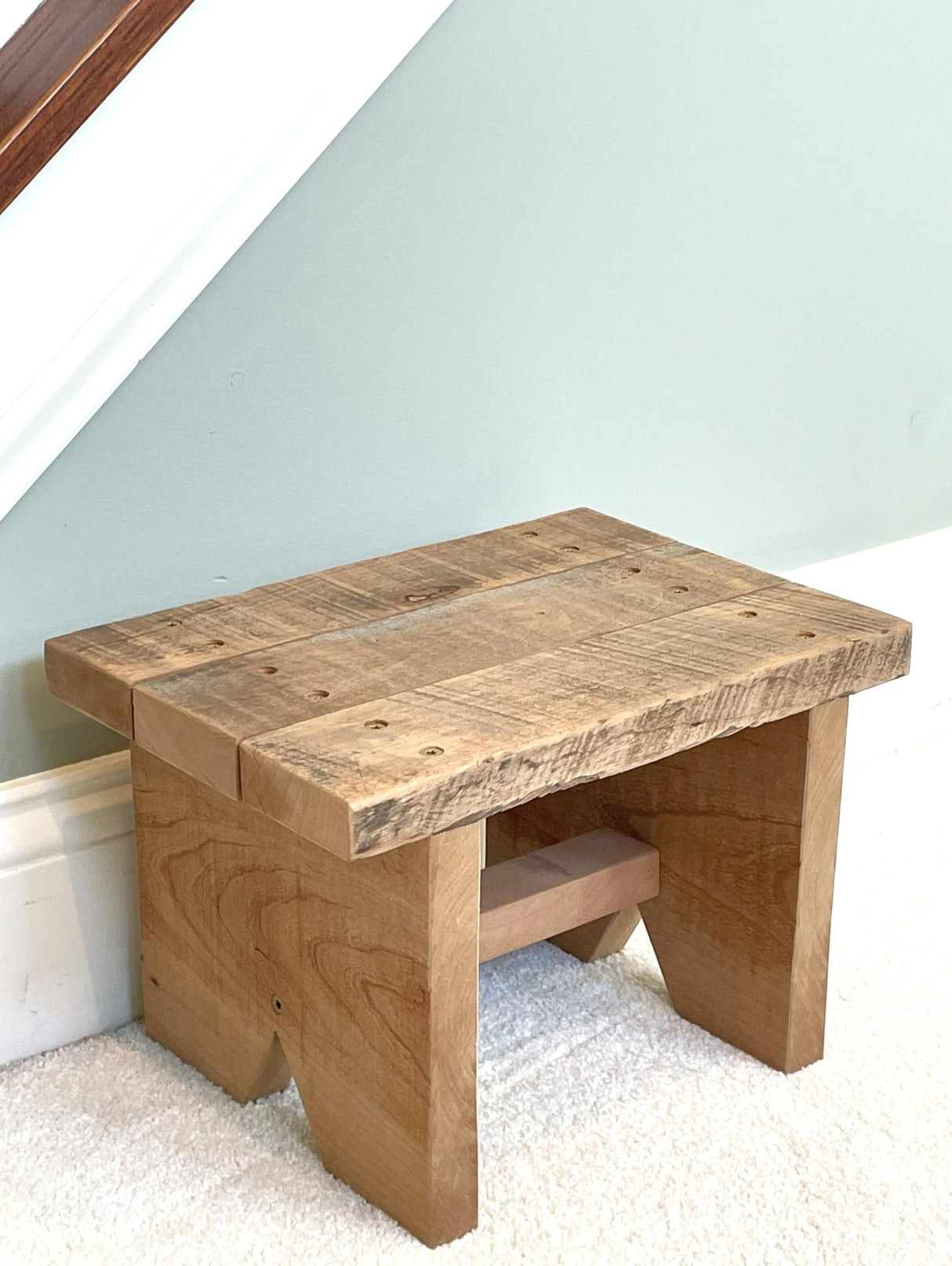 Classic Amish Reclaimed Wood Stool. Natural, Rustic, Solid. Versatile Home Decor Piece. Handmade in USA. Step/Sitting/Footstool/Plant Stand. 12 x 8.5 x 8 Authentic Amish