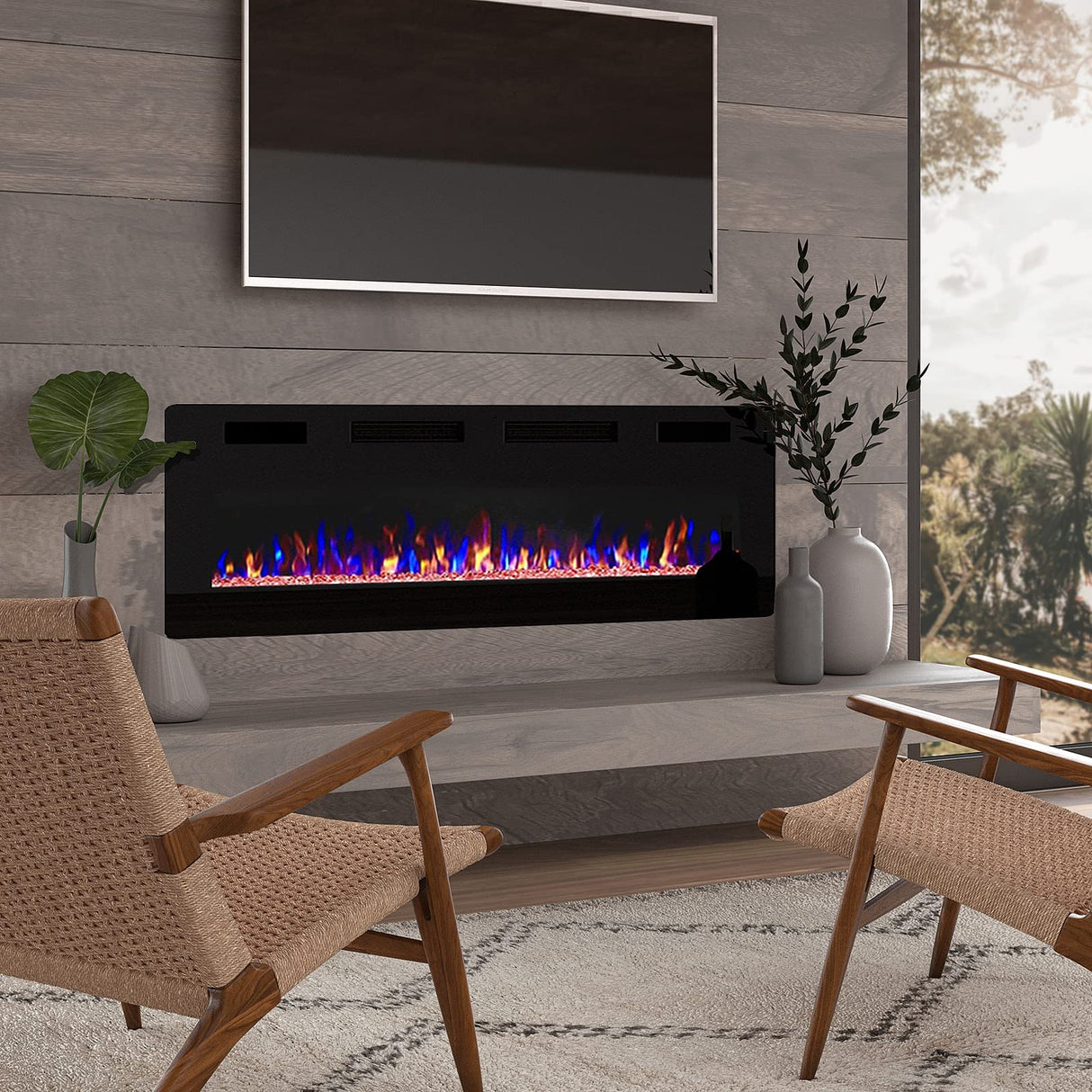 BOSSIN 72 inch Ultra-Thin Silence Linear Electric Fireplace, Recessed Wall Mounted Fireplace, Fit for 2 x 4 and 2 x 6 Stud, 12 Adjustable Flame Color & Speed,Touch Screen Remote Control with 8h Timer BOSSIN