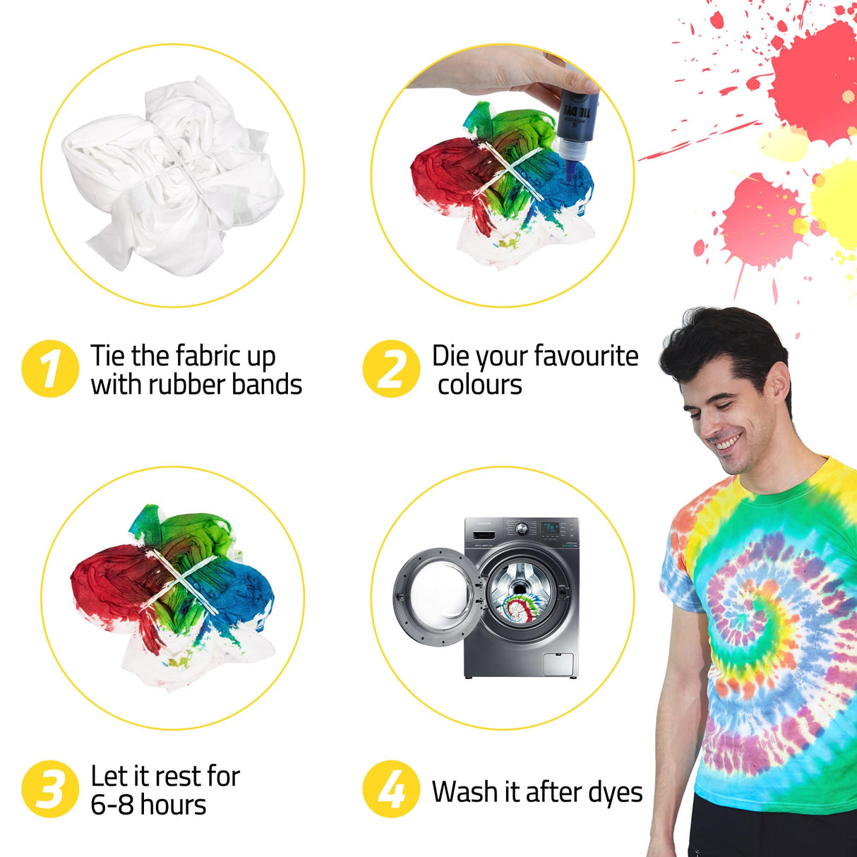 12 Colors Tie Dye Kit, Tie Dye Set for Kids, Pre-Filled Tye Dye Bottles, Non Toxic Permanent Fabric Dye Art Set, Easy DIY Fabric Art - Create Fun WINSONS