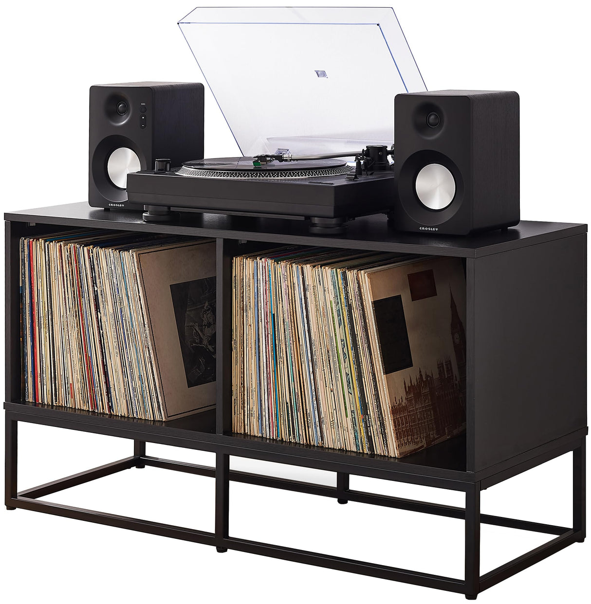 Crosley Furniture Enzo Medium Vinyl Record Storage TV Stand and Entertainment Center, Media Console, Black Crosley Furniture