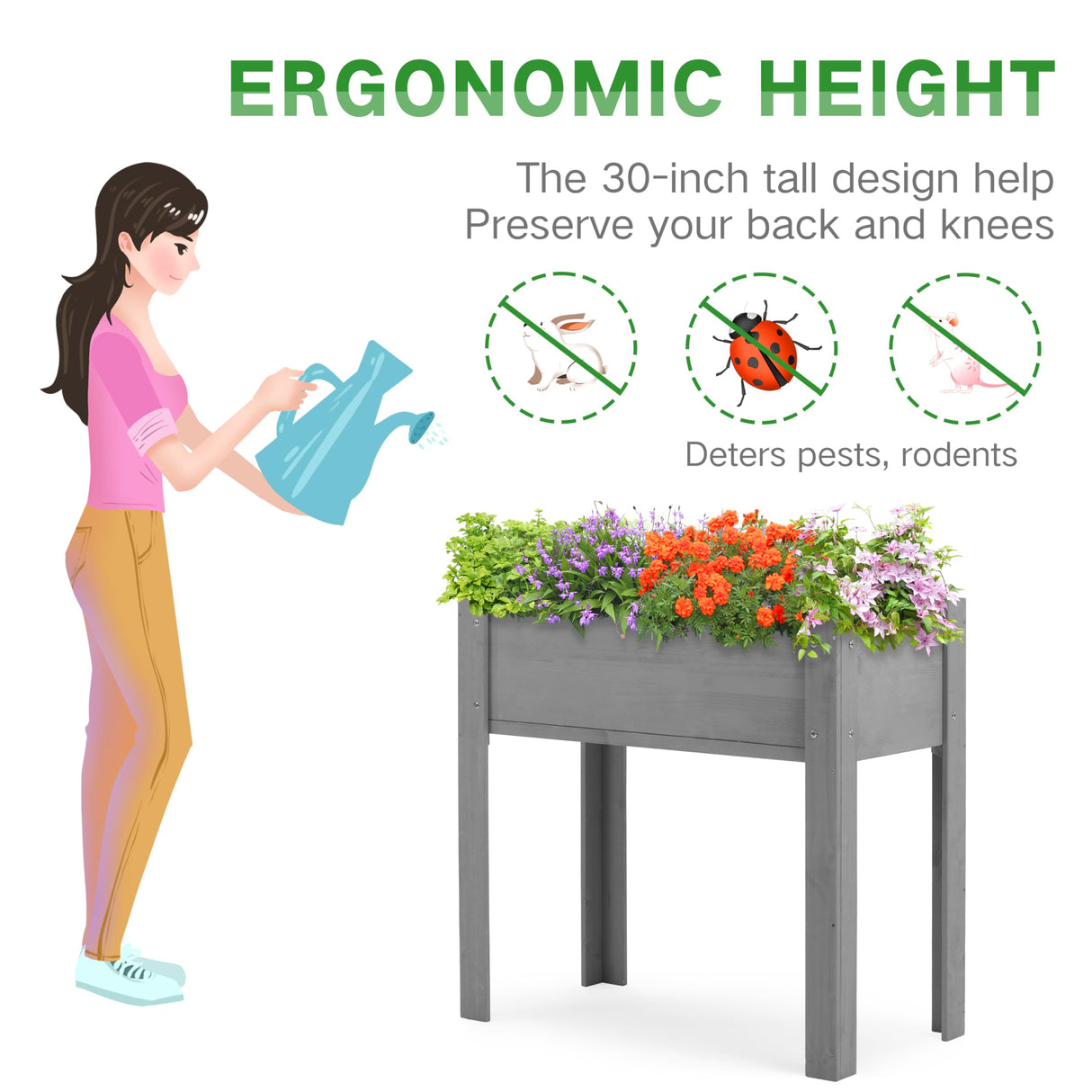 Raised Garden Bed with Legs (31x16x31''), Solid Wood Elevated Planter Box for Outdoor Wood-Natrl