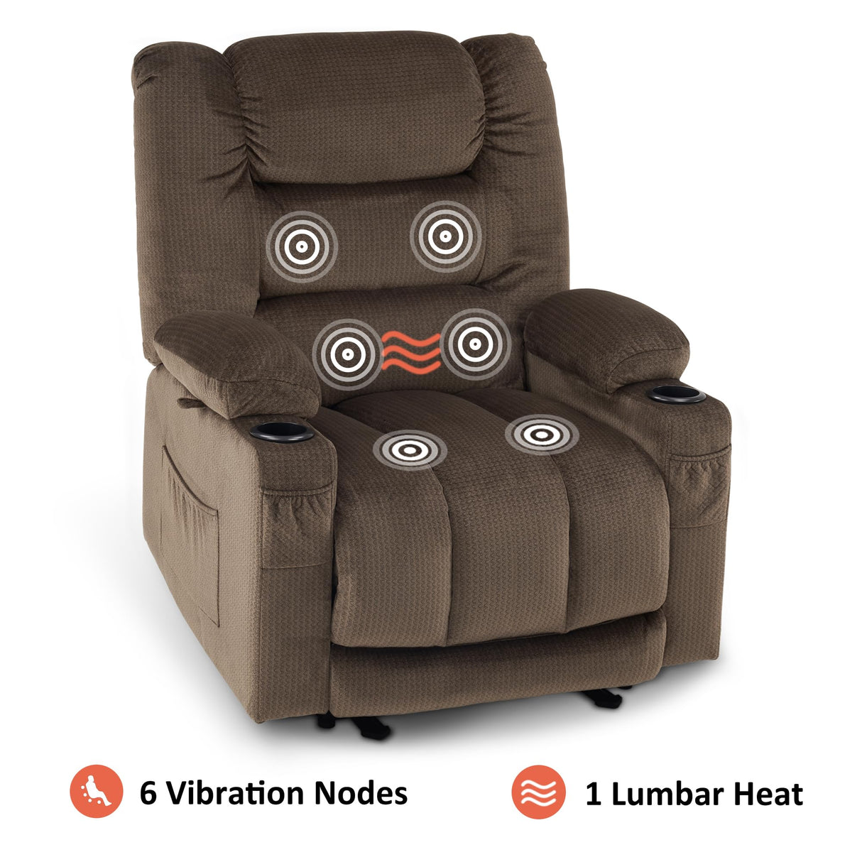 MCombo Large Power Recliner Chair with Heat and Vibration, USB Ports, Cup Holders, Electric Reclining for Living Room PR670 (Dark Brown Large 25.5" Seat Width) MCombo