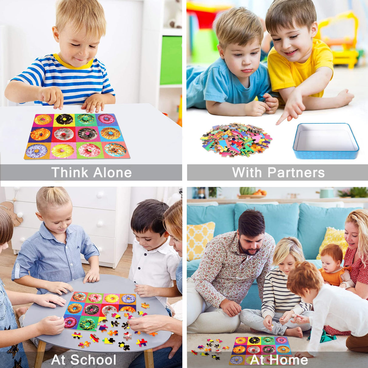 LELEMON Puzzles for Kids Ages 4-6,Donut Puzzle 100 Piece Puzzles for Kids in a Metal Box, Educational Kids Puzzles Jigsaw Puzzles 100 Piece Puzzle Games Puzzle Toys for Girls and Boys LELEMON