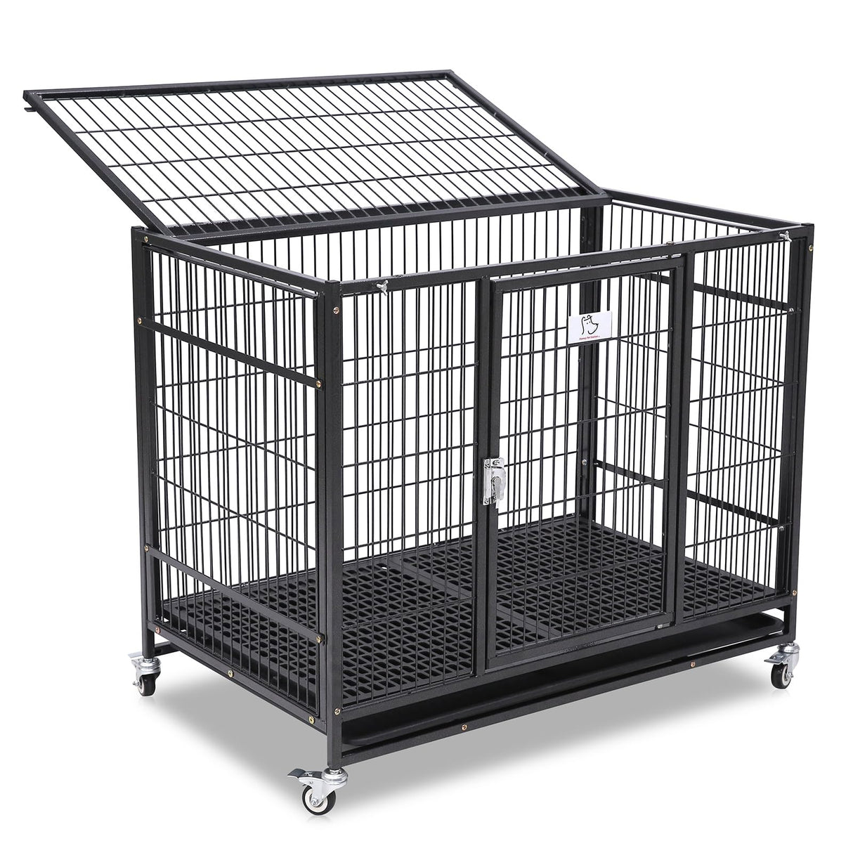 Homey Pet 37 inch Stackable Open Top Heavy Duty Dog Crate Cage for Medium Dog with Wheels and Removable Tray Homey Pet