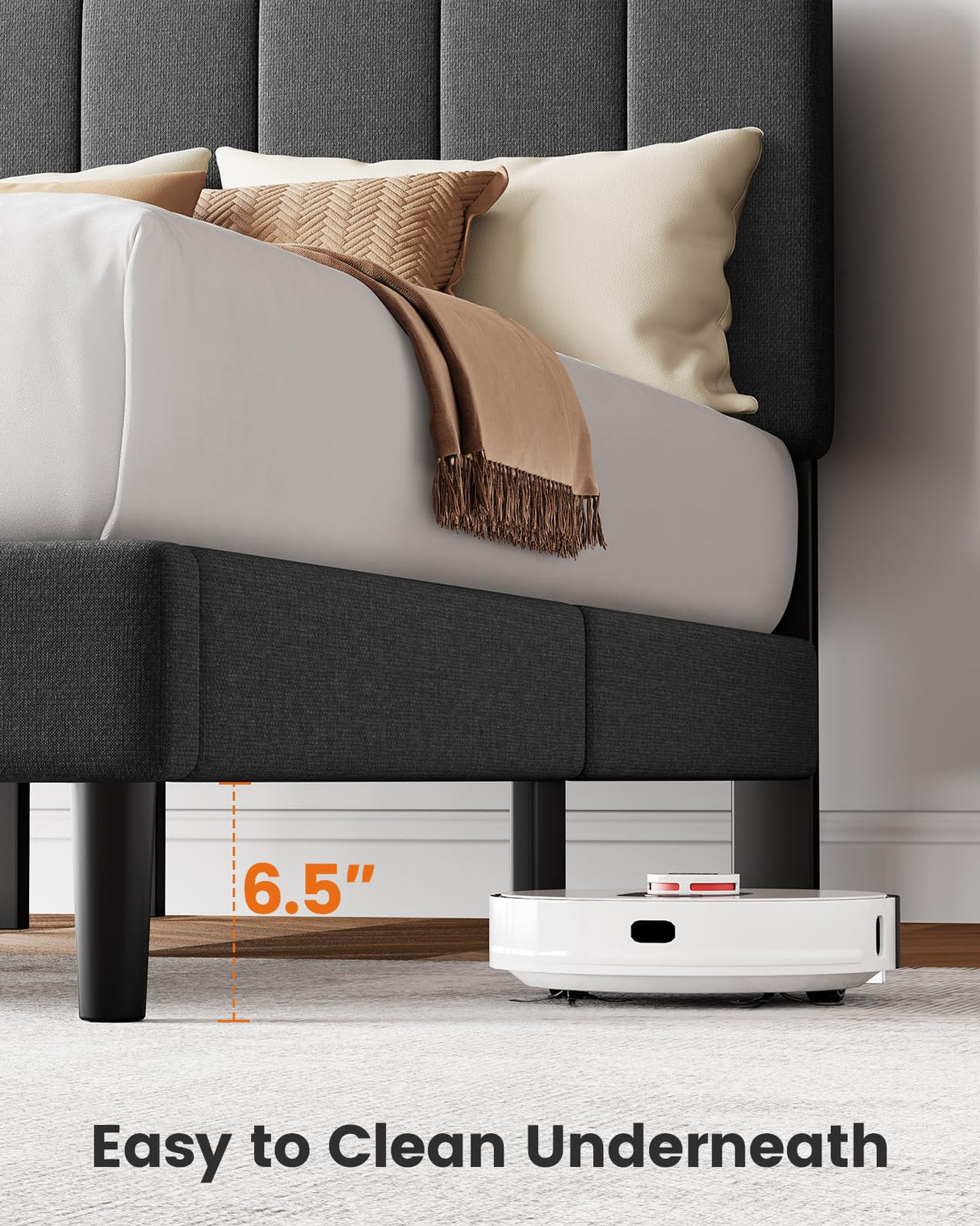 Pipishell Queen Bed Frame with 12 Thickened Legs&Fabric Upholstered Headboard,1300 lbs Strong Weight Capacity, Adjustable Headboard, No Box Spring Needed, Easy Assembly, Underbed Storage๏ผSolid Wooden๏ผ Pipishell