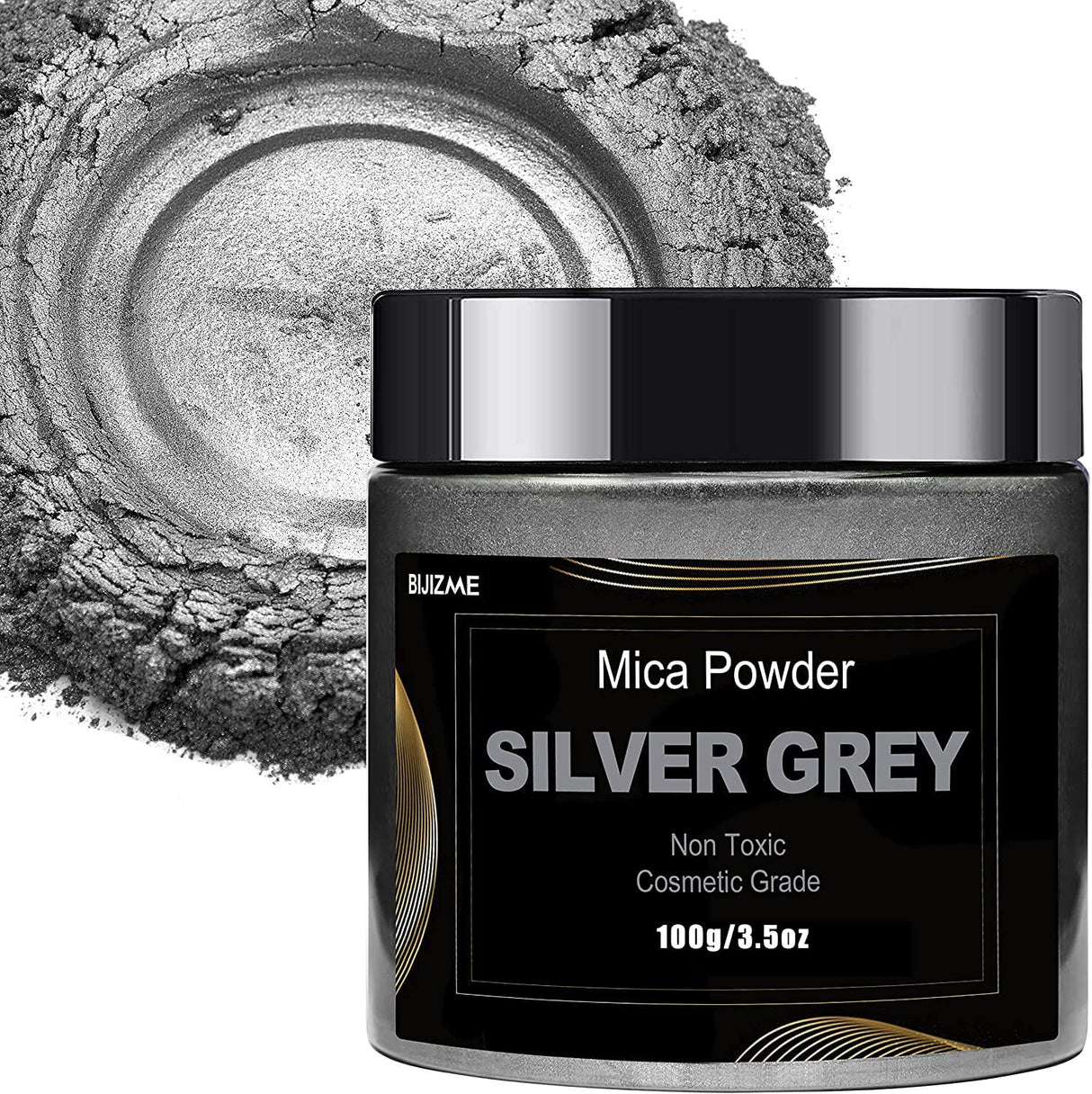 Silver Mica Powder Pigment (100g) -Cosmetic Grade Metallic Mica Powder for Epoxy Resin, Lip Gloss, Soap,Candle Making,Bath Bombs,Tumblers, Jewelry, Dyes, and DIY Crafting Projects(Silver Grey, 3.5oz) BIJIZME
