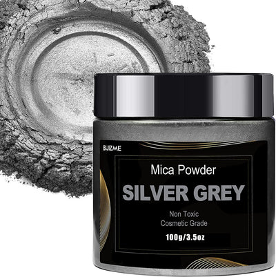 Silver Mica Powder Pigment (100g) -Cosmetic Grade Metallic Mica Powder for Epoxy Resin, Lip Gloss, Soap,Candle Making,Bath Bombs,Tumblers, Jewelry, Dyes, and DIY Crafting Projects(Silver Grey, 3.5oz)