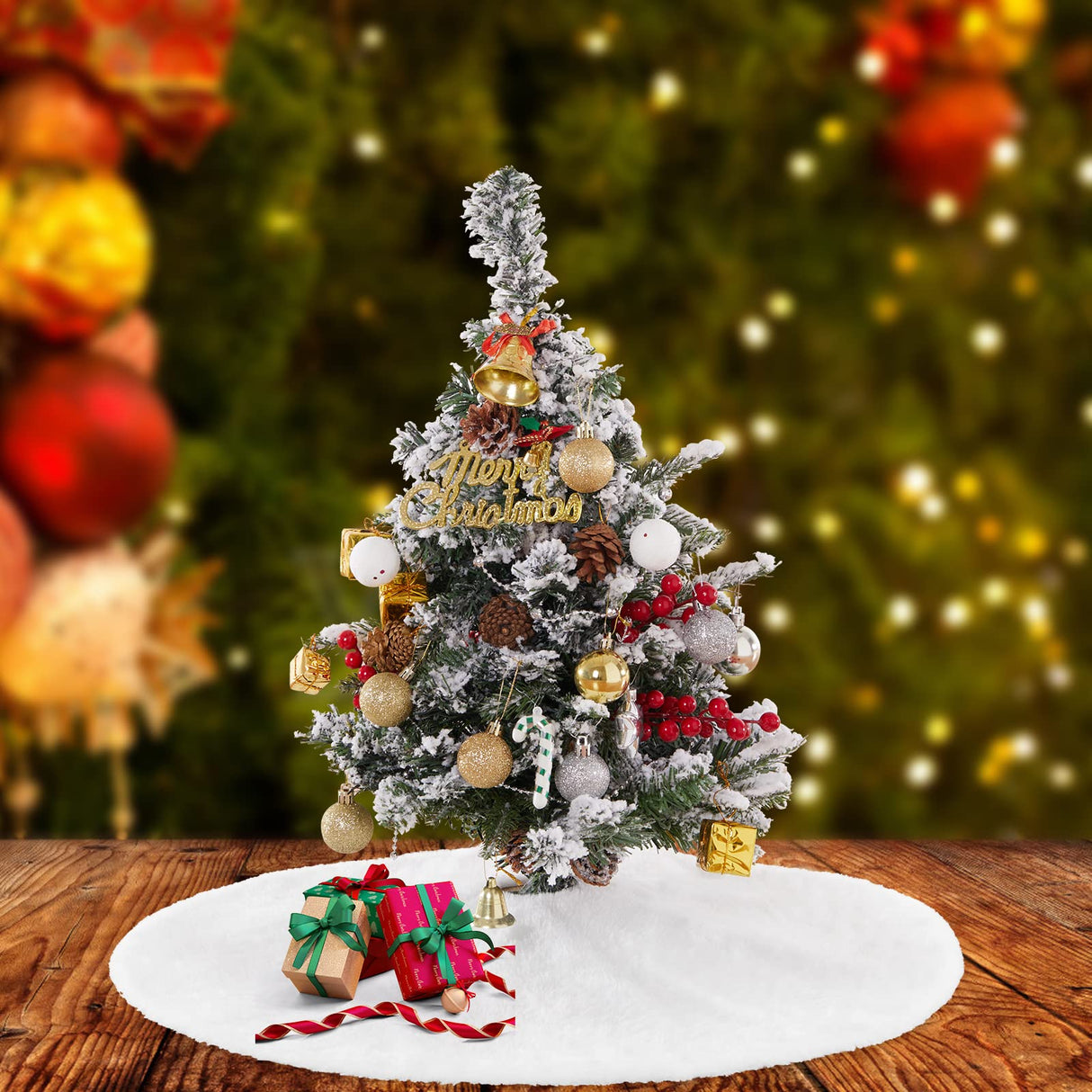 White Tree Skirts 24 Inches Plush Christmas Tree Skirt Small Faux Fur Tree Mats for Small Trees Xmas Party Holiday Decorations SoarDream