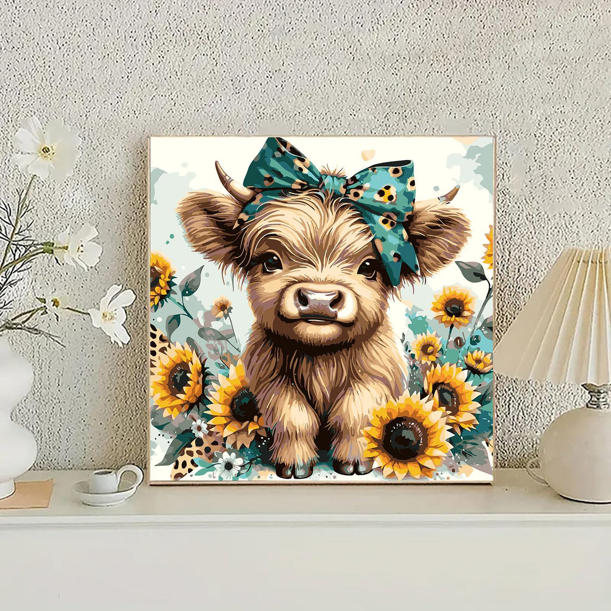 Easy Paint by Numbers Kit for Adults Beginner, Cow Adult Paint by Number Kits on Canvas, DIY Painting with Numbers for Adults, Acrylic Simple Oil Paint by Number Kits for Home Wall Decor 16x16 In BYGFHLYW