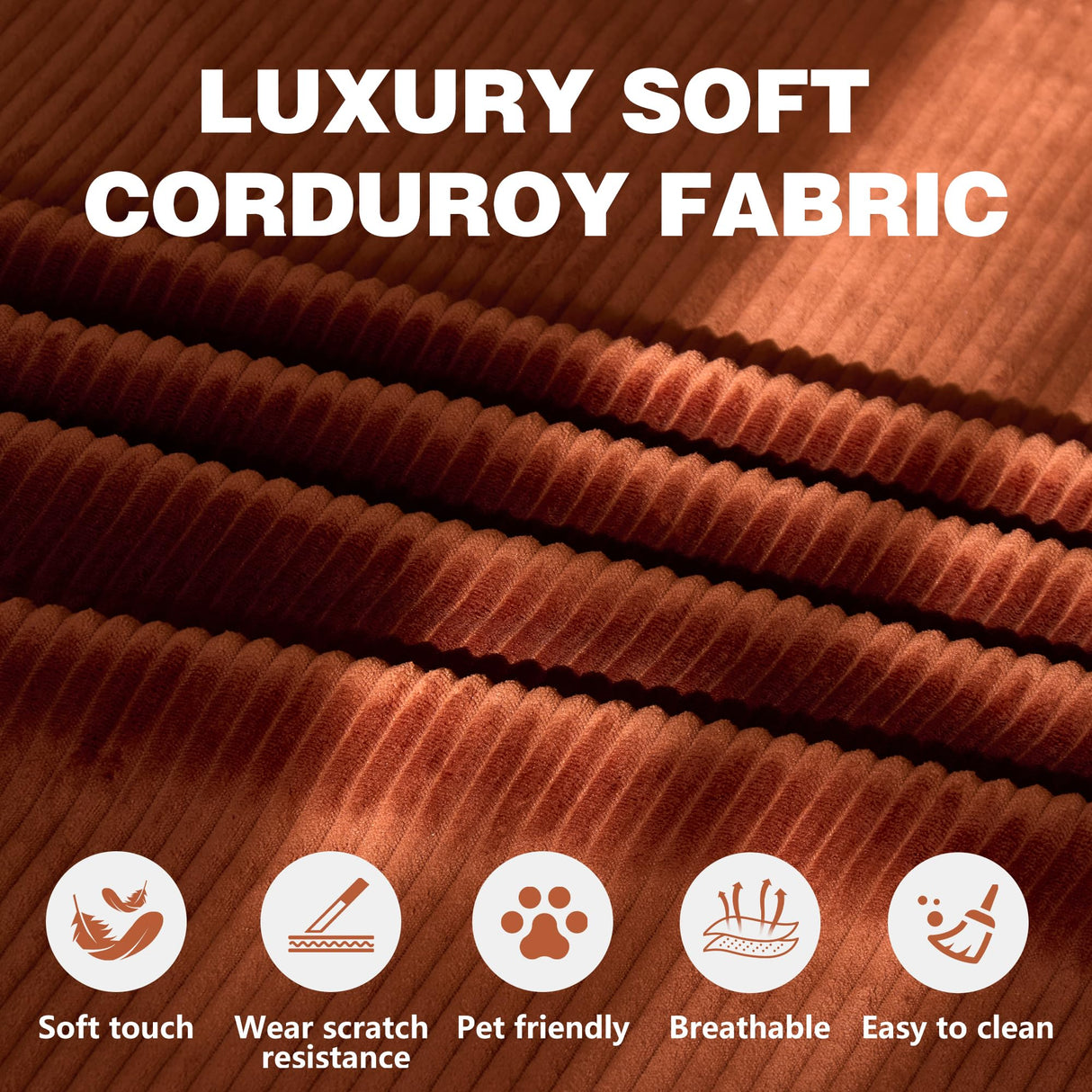 LIAROO 78.8" Convertible Sofa Bed - Compression Sofa with Corduroy Fabric - with Armrests and Backrest - Modular Sectional for Living Room, Bedroom, Studio - Compression Sofa in Box (Orange) LIAROO