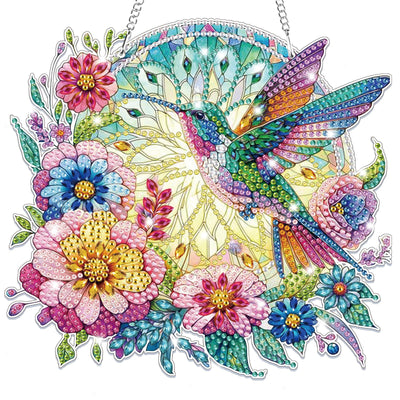 Bowetile Bird Diamond Art Hanging Kits for Adults Kids, 5D Special Shape Diamond Painting Flowers Pendant Kits, Animal Gem Art Suncatchers Painting Ornament for Home Garden Wall Decor