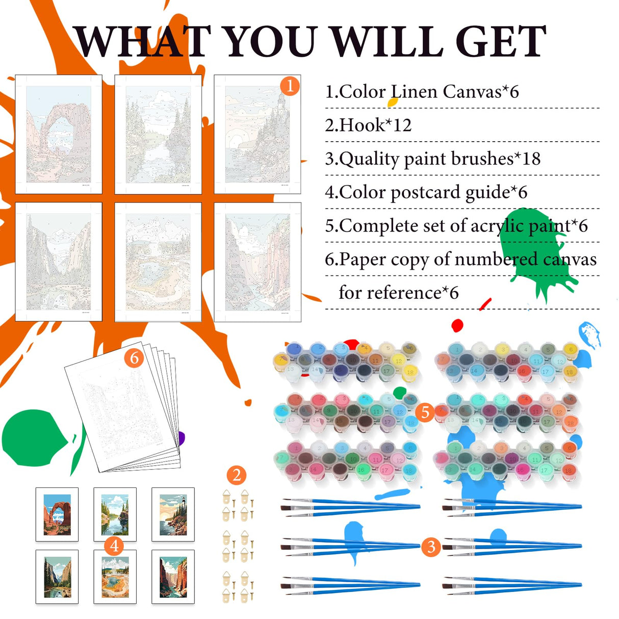 6 Pack Paint by Numbers Kit for Adults Beginner, National Park Adult Paint by Number Kits on Canvas Without Frame, National Park Landscape Oil Painting by Numbers for Home Decor Gift 8” W x 12”L Fountor