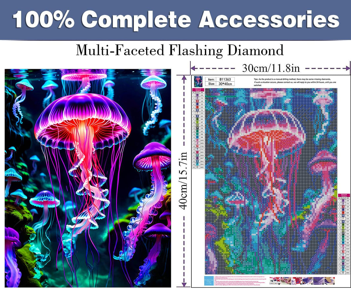 Zythron Diamond Painting Kits for Adults Glowing Jellyfish DIY 5D Diamond Art Kits Beginners Full Drill gem Art Crystal Craft Kits for Home Wall Art Bedroom Decor Gifts 12x16 inch Zythron