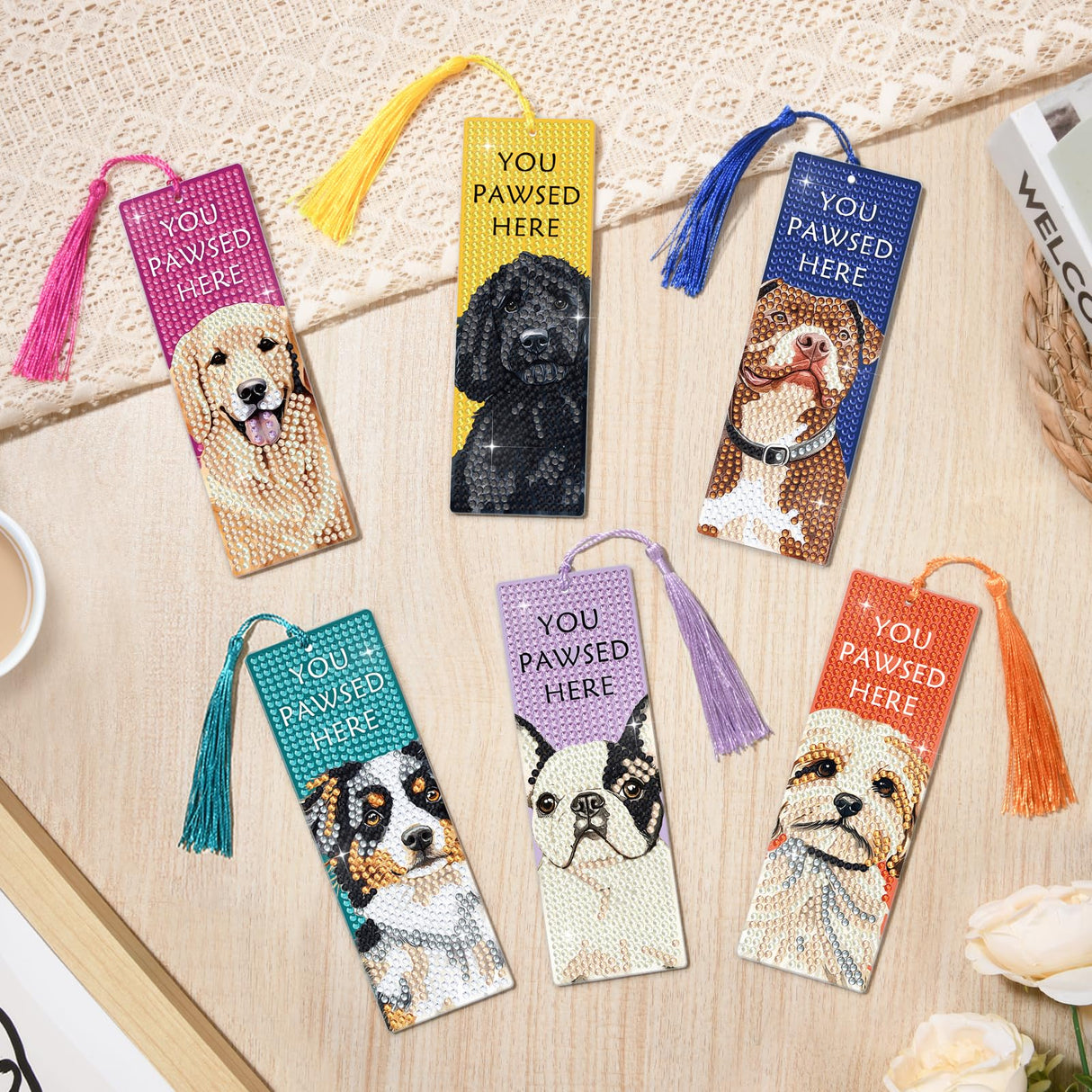 6 PCS Diamond Art Kits Bookmarks Diamond Painting Bookmark, 5D DIY Book Marks Dimond Art Paintings Gem Art, Acrylic Bookmarks with Tassels,Arts and Crafts for Adults Reading Gifts for Book Lovers NANZHOO