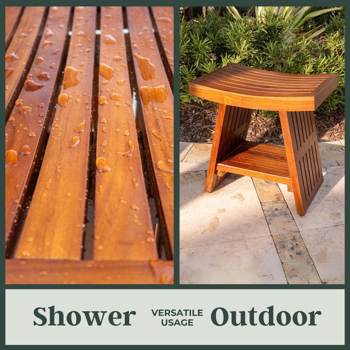 Curved & Durable Teak Shower Bench That Doubles As Teak Shower Stool & Teak Shower Seat. A Great Shower Chair for Inside Shower - Fully Assembled - 18inches - Mikha The Teaky Hut