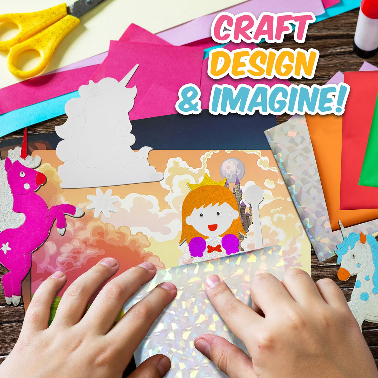 Playbees Foil Art Kit Unicorns & Princesses - Preschool Arts and Crafts Kit for Kids- No Mess Art for Boys & Girls Ages 4, 5, 6, 7, 8, 9 - DIY Creative Activity Art & Craft Activity Playbees