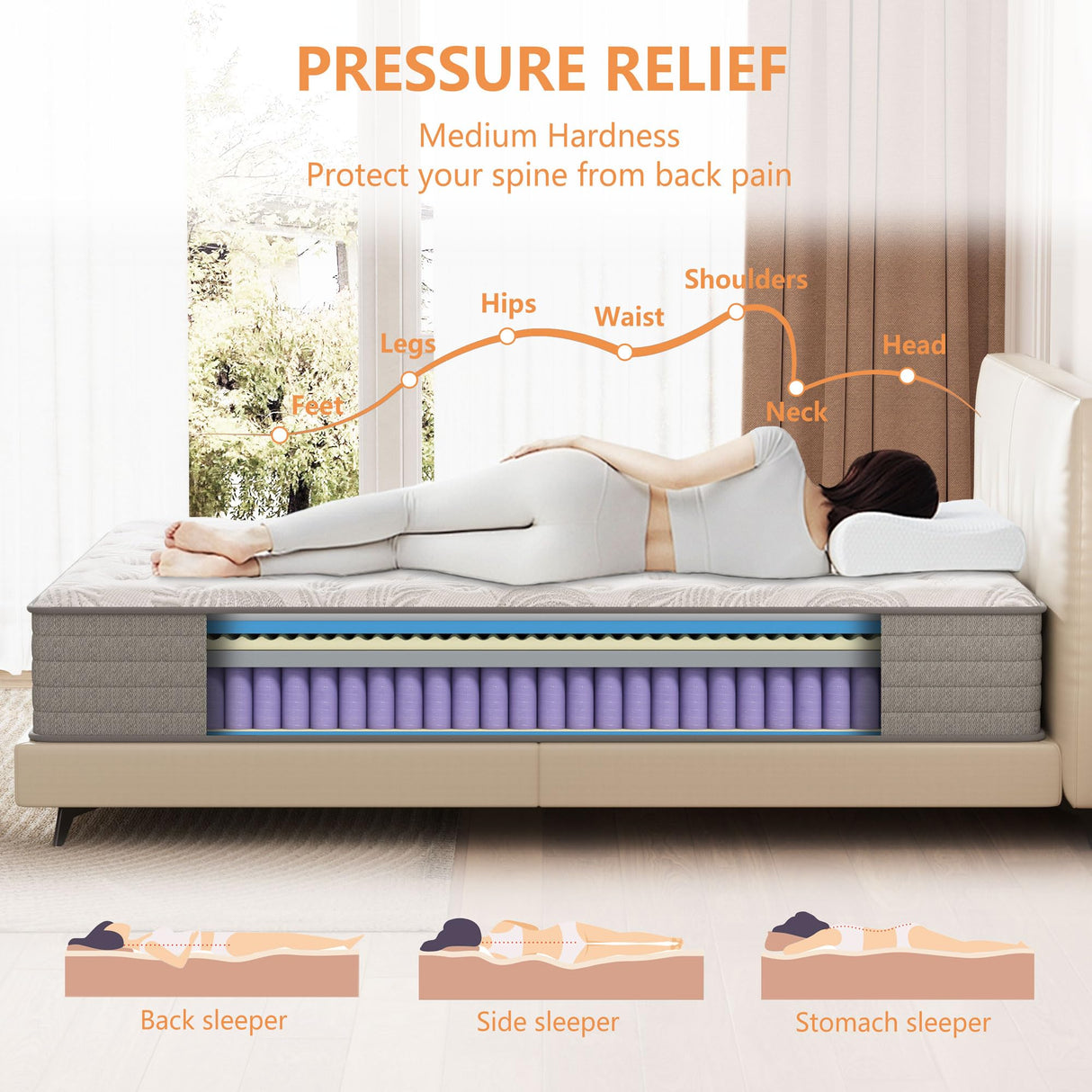 Queen Mattress 12 inch, Medium Firm Hybrid Mattresses with Cooling Gel Memory Foam, Queen Mattress in a Box, Independent Spring for Motion Isolation, Pressure Relief & Upgraded Support, CertiPUR-US Pamag pieeoo