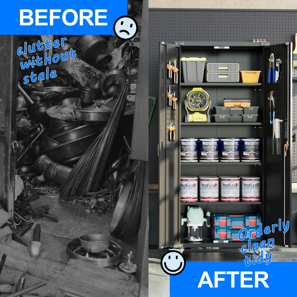 SUXXAN 72" Metal Storage Cabinet with Wheels and Pegboard, Lockable Rolling Steel Storage Cabinet with 4 Adjustable Shelves and Door for Garage, Office, Kitchen, Assembly Required SUXXAN