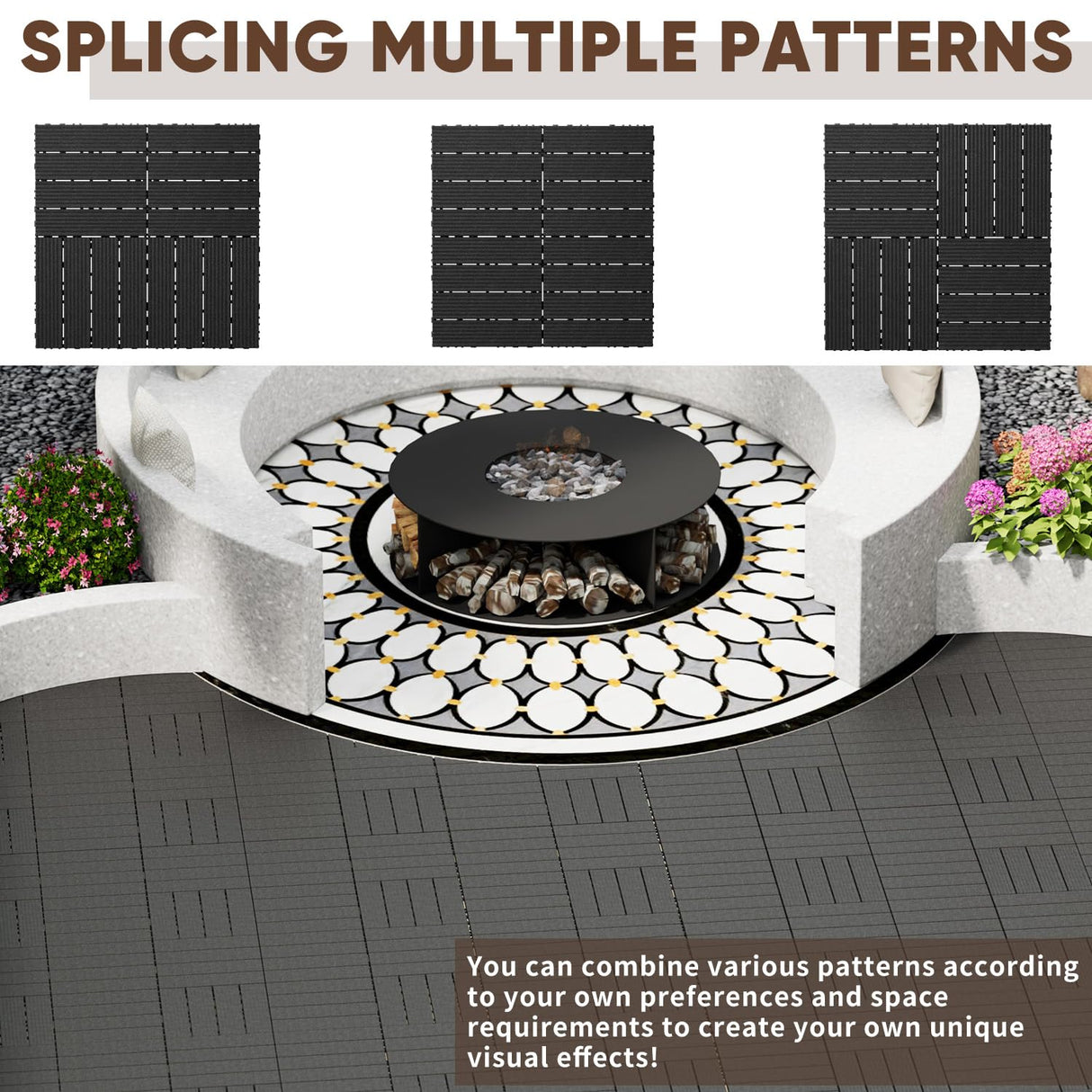 GOOFCXO 44 PCS Interlocking Deck Tiles, 12"x12" Plastic Outdoor Patio Flooring Boards 44 Sq.Ft. All Weather Use Patio Floor Decking Tiles Waterproof Non-Slip for Pool Porch Balcony Backyard GOOFCXO