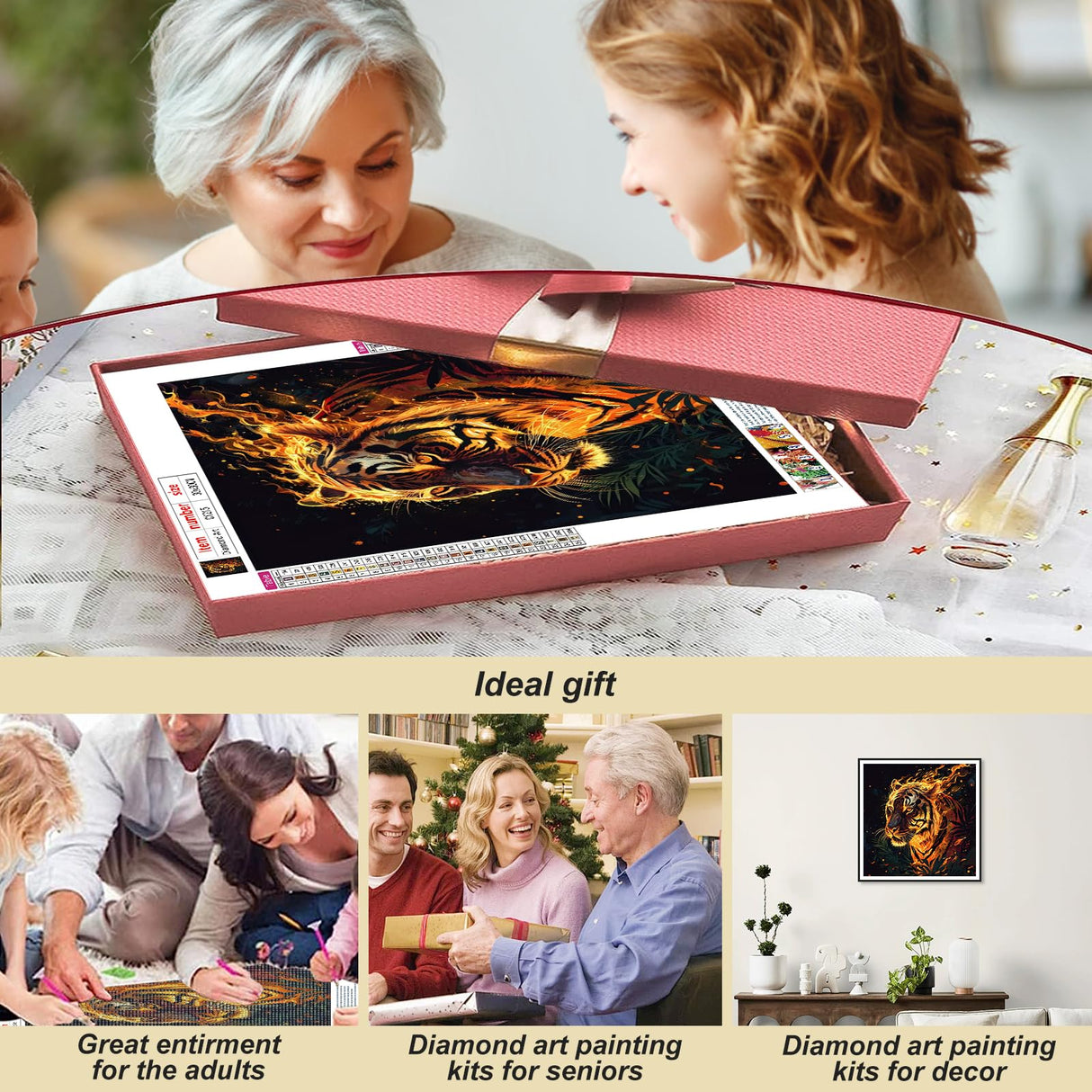 Stalente Diamond Painting Kits for Adults Tiger, 5D DIY Diamond Art Kits for Beginners Round Full Drill Diamond Painting for Home Wall Decoration Gift 12×12inch, Animal Stalente