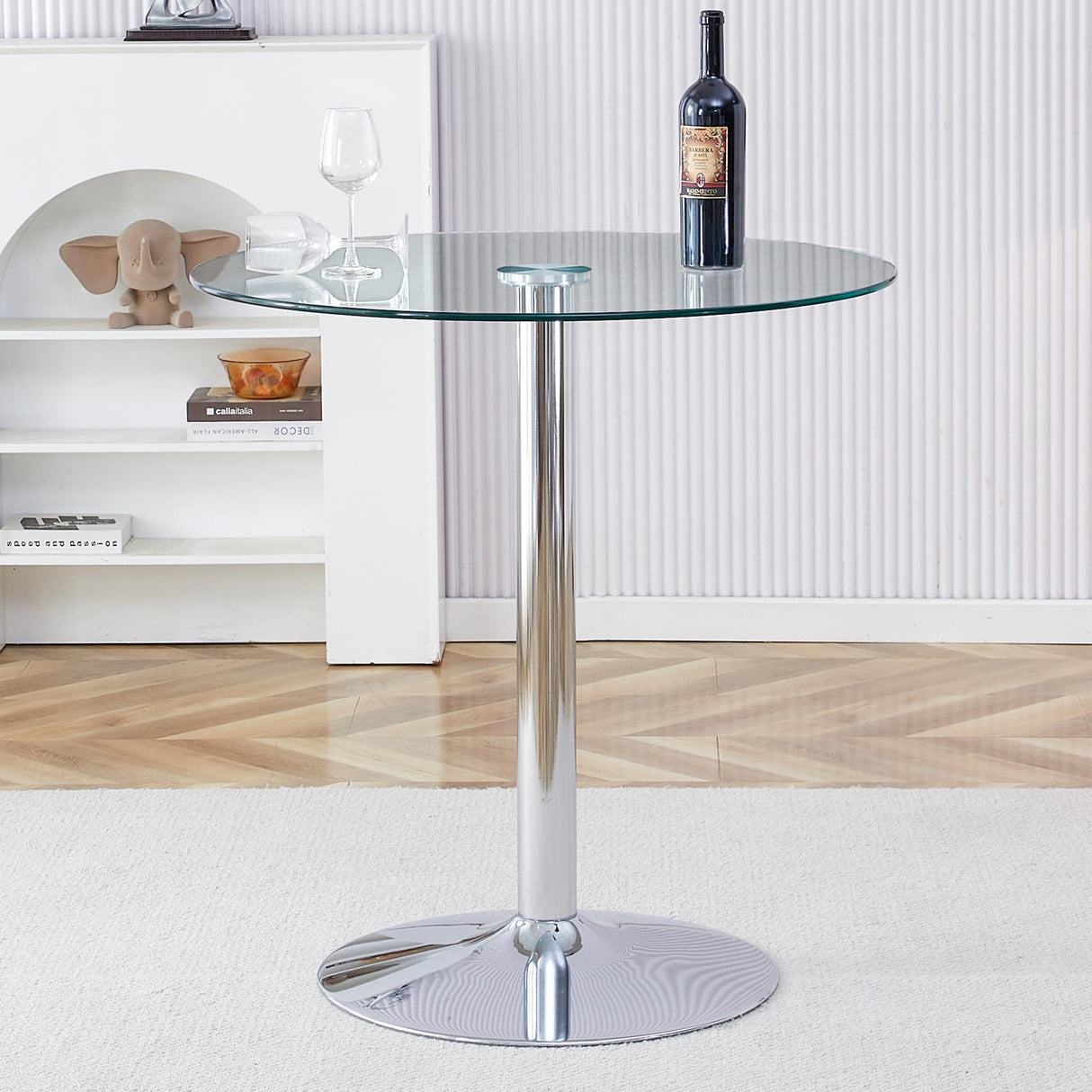 LUFTUT Round Glass Bar Height Table,35" Round Counter Height Table with Tempered Glass Tabletop,Sturdy Silver Chrome Pole Support,Clear Round Pub Tables for Small Space,Kitchen,Bistro(36" H LUFTUT