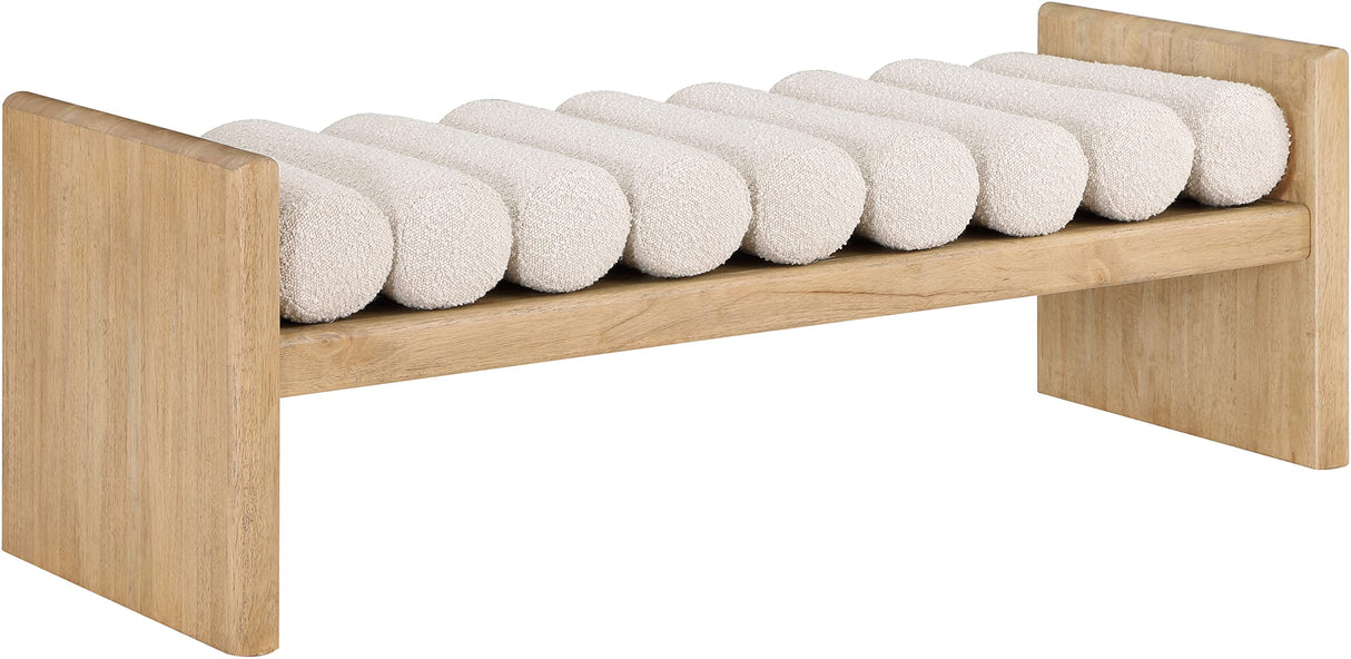 Meridian Furniture Waverly Collection Modern | Contemporary Bench with Solid Wood Rich Finish, Luxurious Boucle Fabric, 52" W x 19" D x 18" H, Cream Meridian Furniture