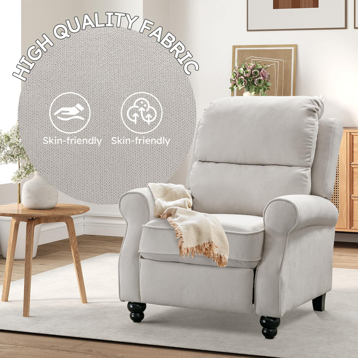 Bonzy Home Recliner Chair Accent Chair, Push Back Reclining Chair with Padded Seat, Single Sofa Fabric Recliners for Living Room Bedroom Home Theater, White Bonzy Home