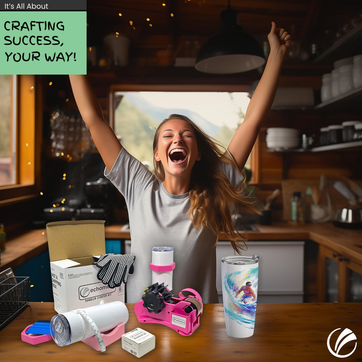 echomerx 30-Pcs Tumbler Sublimation Starter Kit - Heat Tape Dispenser, Sublimation Tapes, Gloves, Clamp, Sleeves, Bands, Cradle & More - Complete Bundle for Easy Sublimation on Blank Mugs & Tumblers echomerx