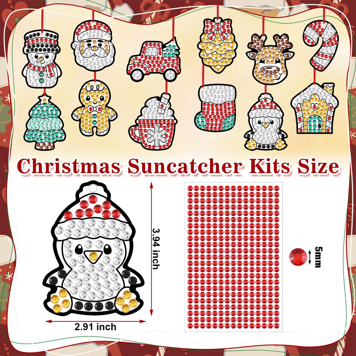 Gersoniel 36 Sets Christmas Window Art Suncatcher Kits, Diamond Art Craft Ornament Kits with Ropes, Gem Suncatcher Fun Gemstone Sun Catcher, Diamond Crafts Gift Gersoniel