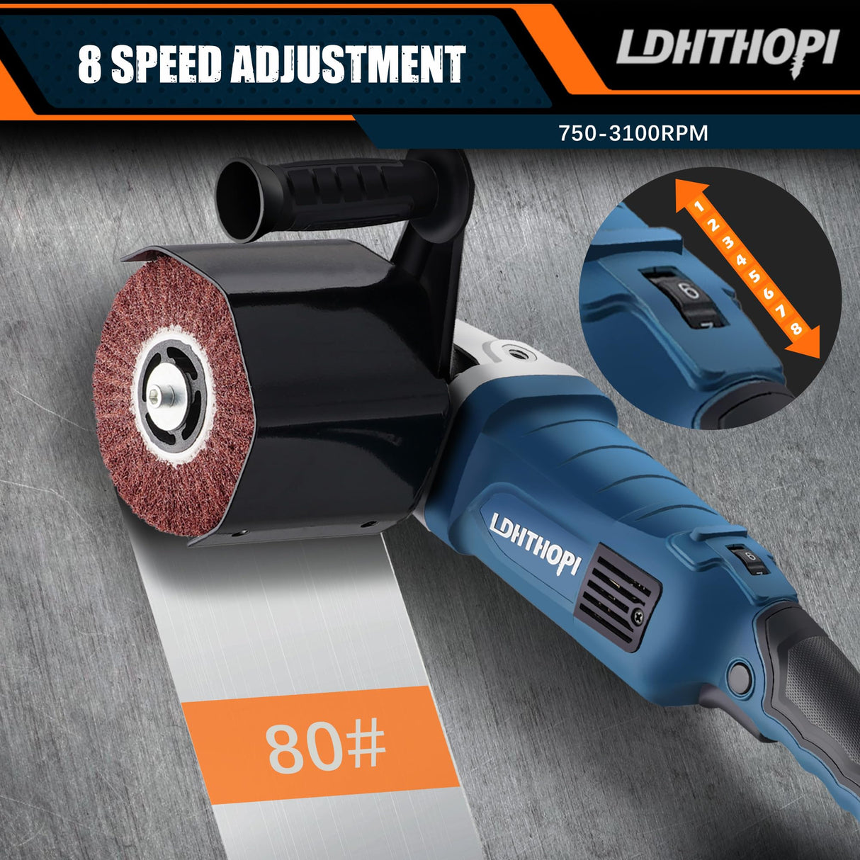 LDHTHOPI 1800W Burnishing Polishing Machine, 110V Handheld Electric Stainless Steel Polisher, 8 Variable Speed, 3100RPM for Metal, Stainless Steel, Wood LDHTHOPI