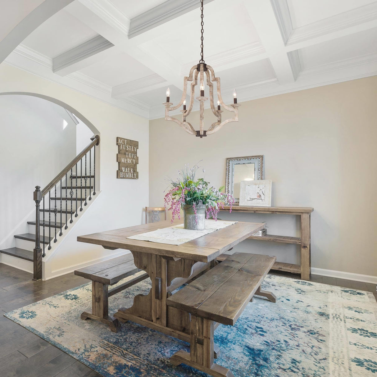 GEPOW Farmhouse Chandeliers for Dining Room, Rustic Wood Chandelier Lighting Fixture, 5-Light French Country Chandelier for Kitchen Island, Living Room, Bedroom and Entryway GEPOW