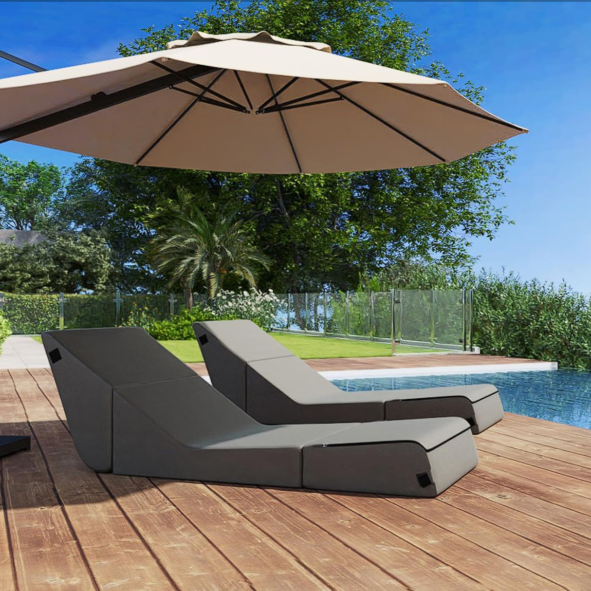 jela Outdoor Chaise Lounge, Waterproof Folding Sofa Bed Lounge Chair, UV Resistant Folding Lounge Chair with Machine Washable Cover, Soft Foam Patio Sofa Chairs Pool Lounge Chaise Chairs (Darkgrey) jela
