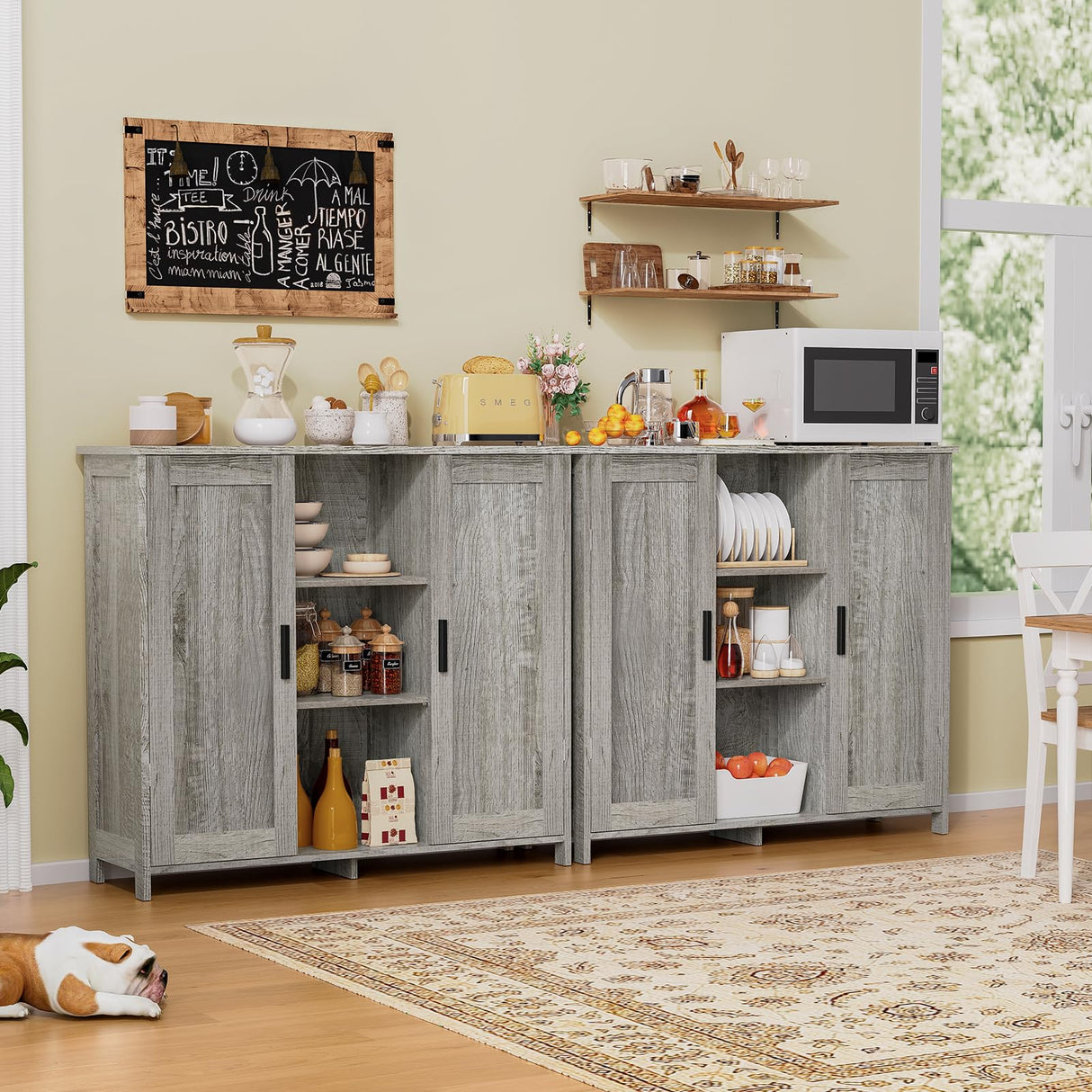 Iwell Storage Cabinet, Sideboard Buffet Cabinet with 2 Doors and 4 Storage Shelves, Floor Cabinet, Bathroom Cabinet for Living Room, Dinning Room, Entryway, Grey Iwell