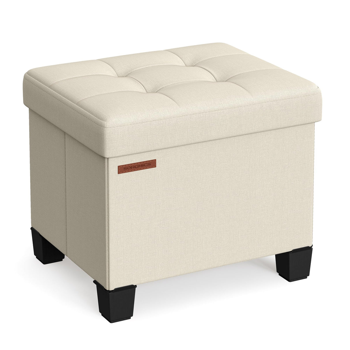 SONGMICS Storage Ottoman, Small Ottoman Foot Rest with Legs, 12.6 x 15.8 x 13.2 Inches Foot Stool, Ottoman with Storage, Load up to 660 lb, for Living Room, Bedroom, Dorm, Cream White ULSF012W01 SONGMICS