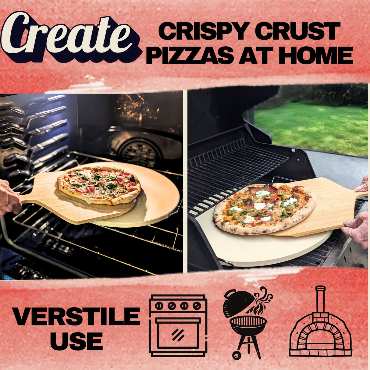 Large Round Pizza Stone for Oven - 16 inch Pizza Stone for Grill with Handles, Peel and Cutter Set - Baking Stone for Bread - Pizza Making Kit Accessories - Gifts for Food Lovers Ritual Life