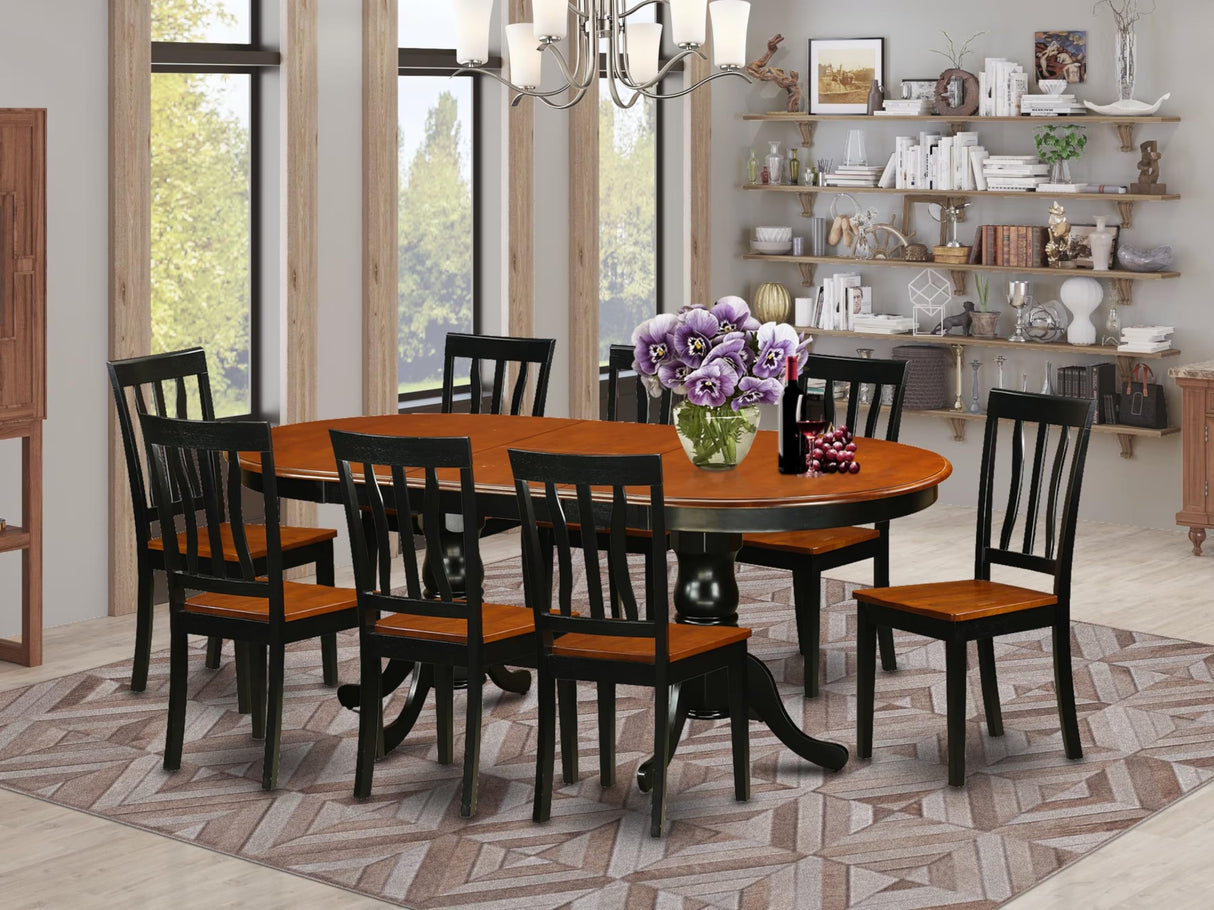 East West Furniture PLAN9-BCH-W 9 Piece Dining Table Set Includes an Oval Dining Room Table with Butterfly Leaf and 8 Wood Seat Chairs, 42x78 Inch, Black & Cherry East West Furniture