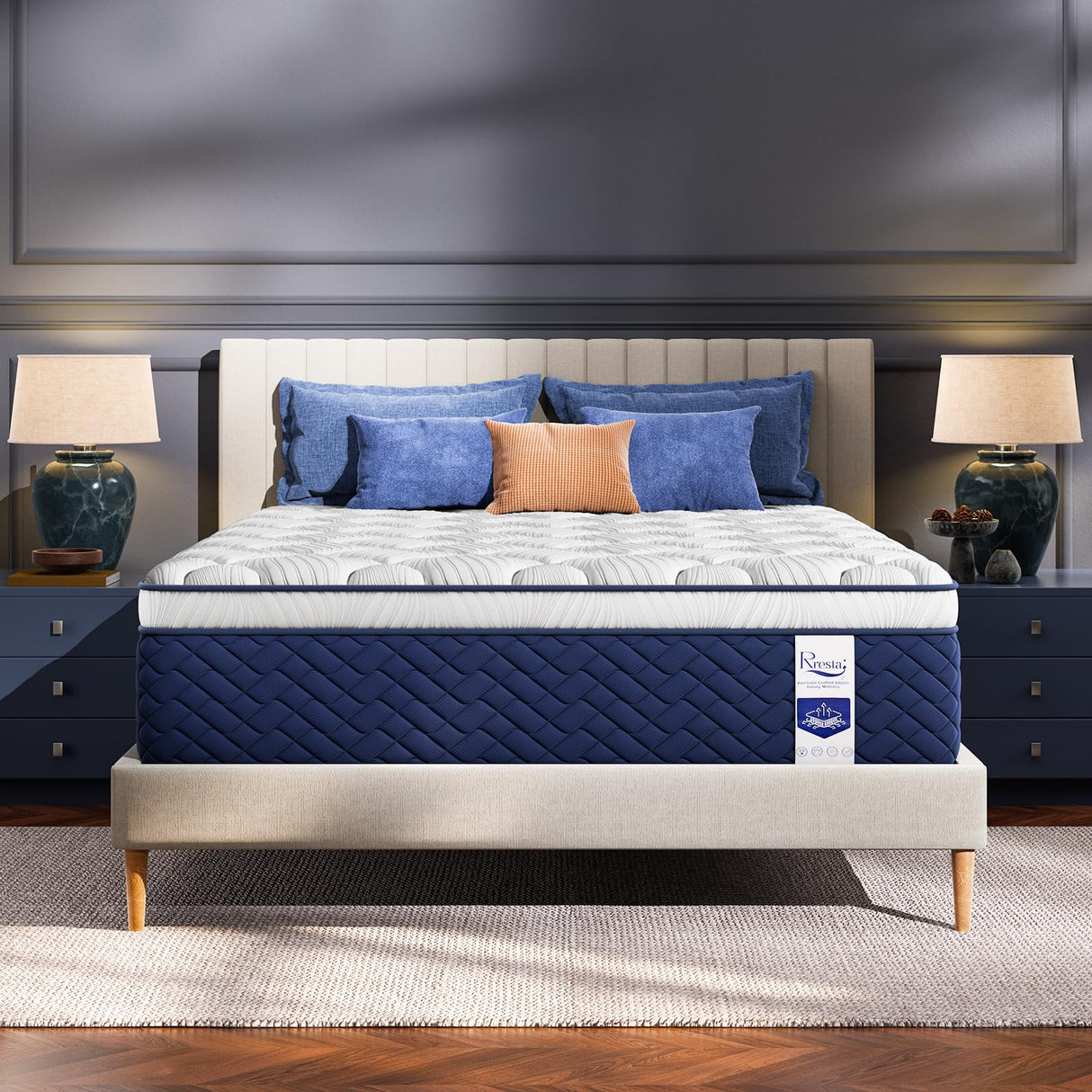 RRESTA Queen Mattress 14 Inch - Hotel Collection Hybrid Mattress with 5-Zone Support, Luxury Sleep Comfort, Extra Back & Hip Support, Fiberglass-Free, CertiPUR-US Certified, 365-Night Trial RRESTA