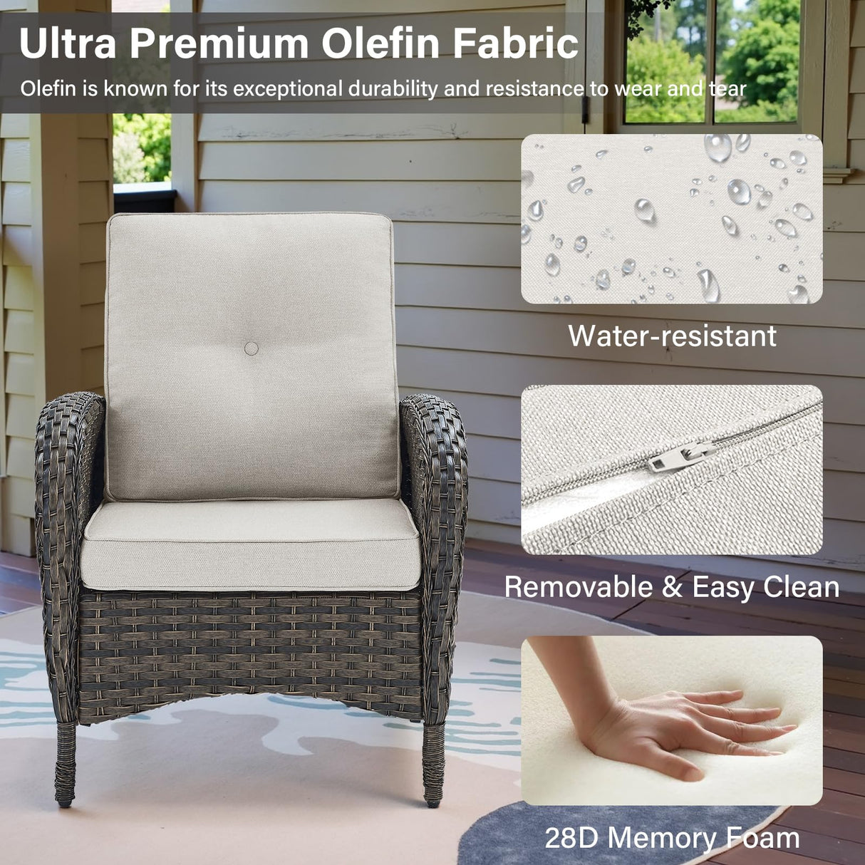 Belord Patio Club Chair Wicker Chairs - Outdoor High Back Chair Set of 2 Patio Furniture Set Rattan Seating with Removable Cushions for Porch Balcony Deck Pool Sunroom Light Brown/Beige Belord