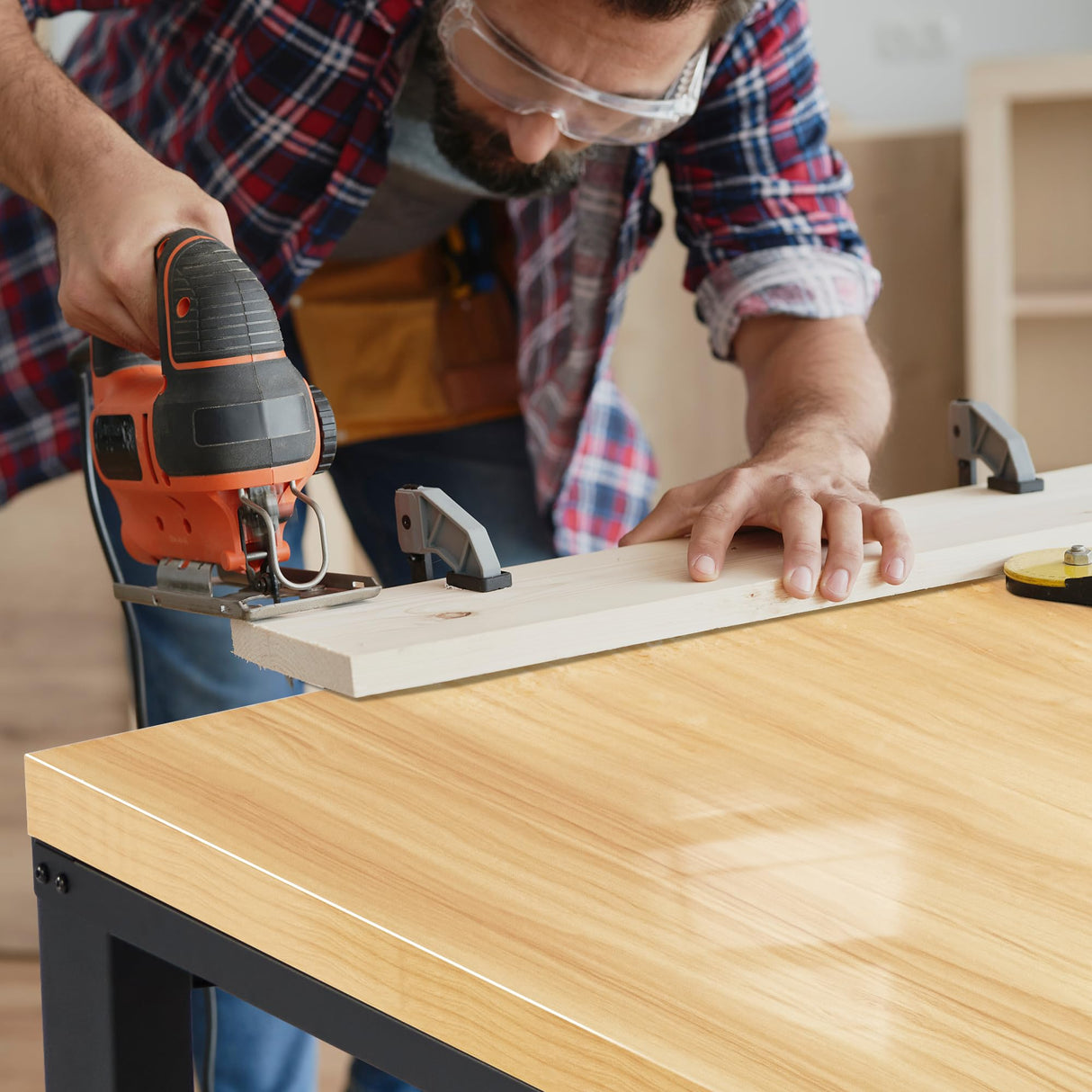 Adjustable Workbench 48" 2000 Lbs Load Capacity Heavy Duty Wood Work Bench, Smooth Surface Work Table for Garage, Workshop, Office, Home, Commercial Antifir