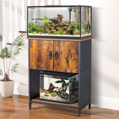 VINGLI 20 Gallon Fish Tank Stand, Metal Frame Aquarium Stand with Cabinet for Double Fish Tank & Accessories Storage, 25.99" L* 13.78" W Tabletop, 550LBS Capacity, Rustic Brown